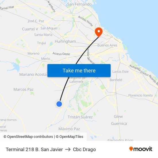 Terminal 218 B. San Javier to Cbc Drago map