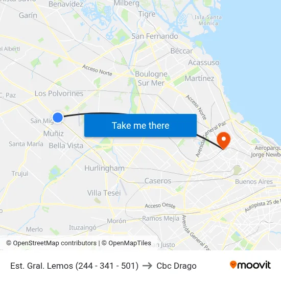 Est. Gral. Lemos (244 - 341 - 501) to Cbc Drago map