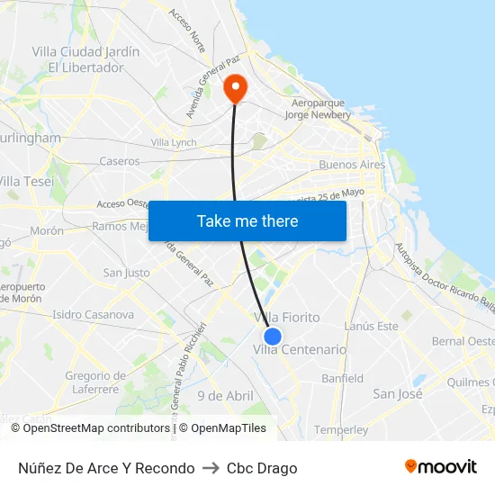 Núñez De Arce Y Recondo to Cbc Drago map