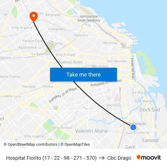 Hospital Fiorito (17 - 22 - 98 - 271 - 570) to Cbc Drago map