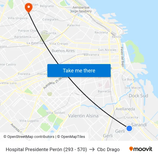 Hospital Presidente Perón (293 - 570) to Cbc Drago map
