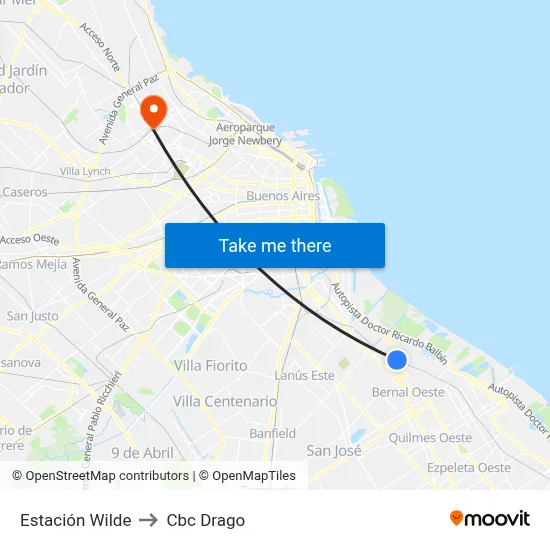 Estación Wilde to Cbc Drago map