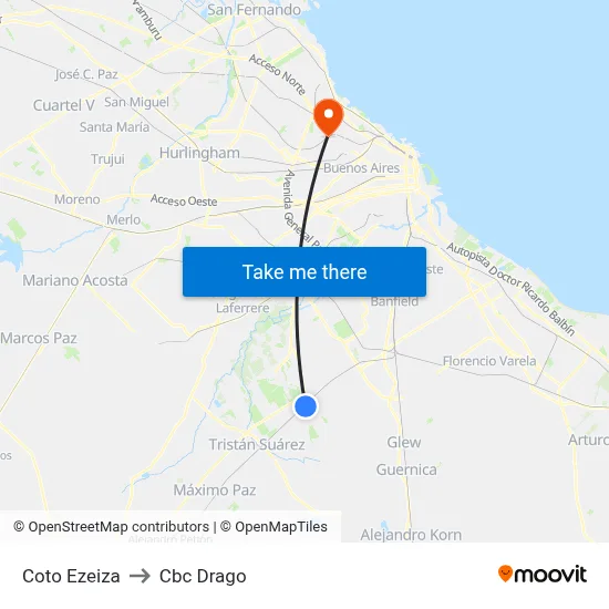 Coto Ezeiza to Cbc Drago map