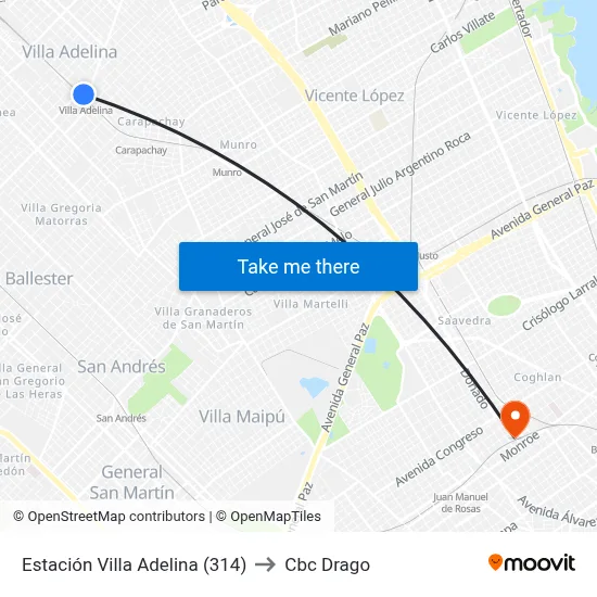 Estación Villa Adelina (314) to Cbc Drago map