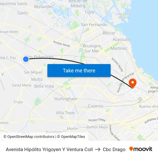 Avenida Hipólito Yrigoyen Y Ventura Coll to Cbc Drago map