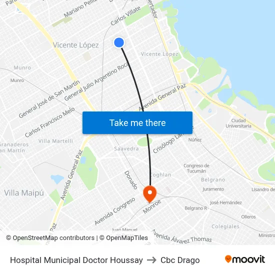 Hospital Municipal Doctor Houssay to Cbc Drago map