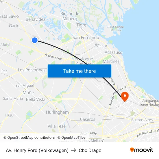 Av. Henry Ford (Volkswagen) to Cbc Drago map
