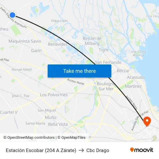 Estación Escobar (204 A Zárate) to Cbc Drago map