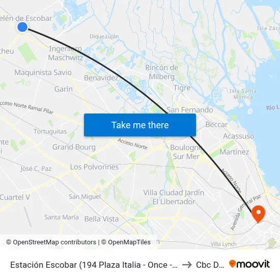 Estación Escobar (194 Plaza Italia - Once - Directo - Expreso) to Cbc Drago map