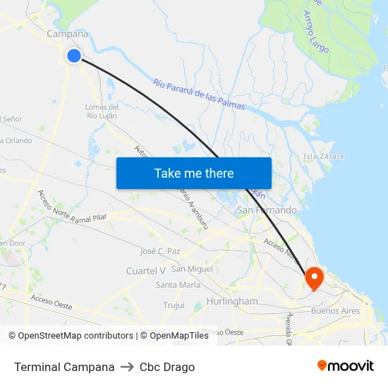 Terminal Campana to Cbc Drago map