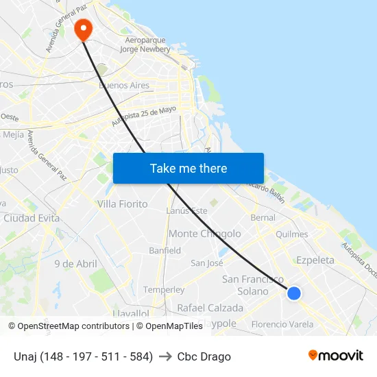 Unaj (148 - 197 - 511 - 584) to Cbc Drago map
