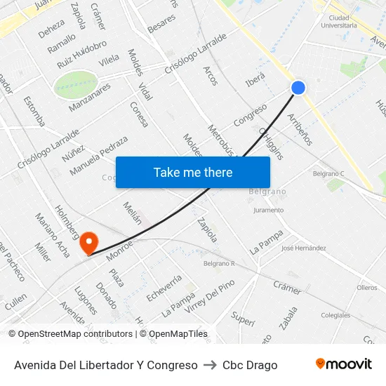 Avenida Del Libertador Y Congreso to Cbc Drago map