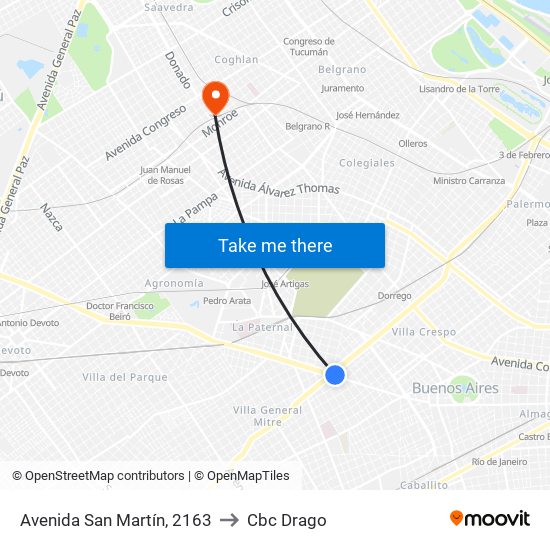 Avenida San Martín, 2163 to Cbc Drago map