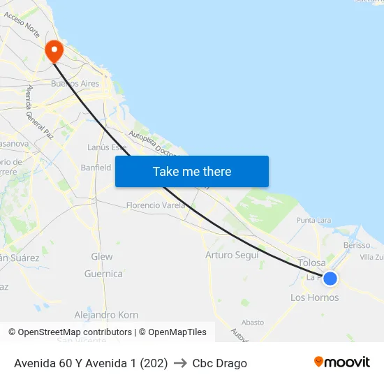 Avenida 60 Y Avenida 1 (202) to Cbc Drago map