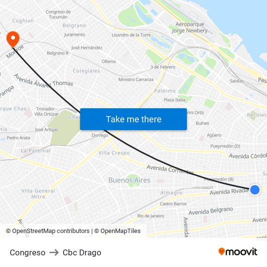 Congreso to Cbc Drago map