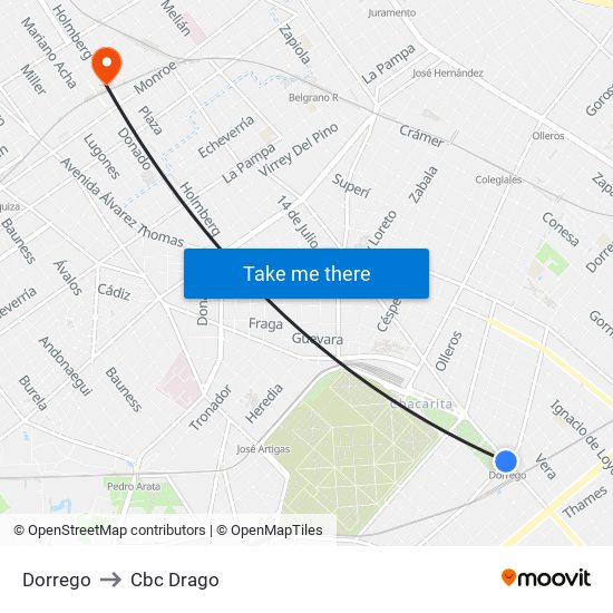 Dorrego to Cbc Drago map