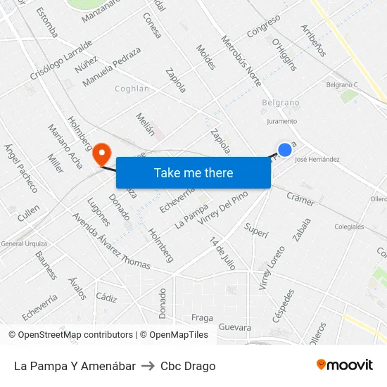 La Pampa Y Amenábar to Cbc Drago map