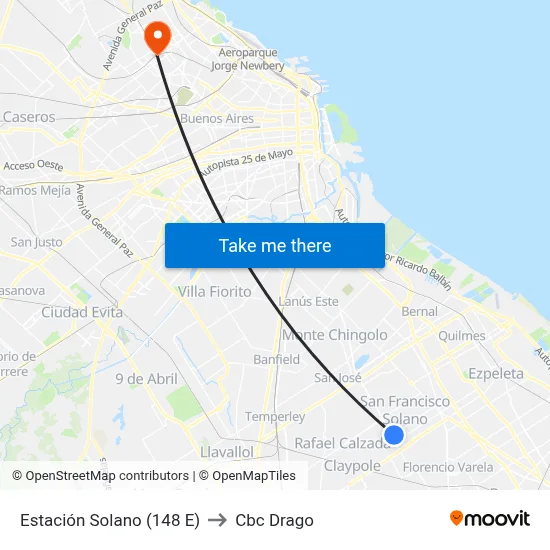 Estación Solano (148 E) to Cbc Drago map