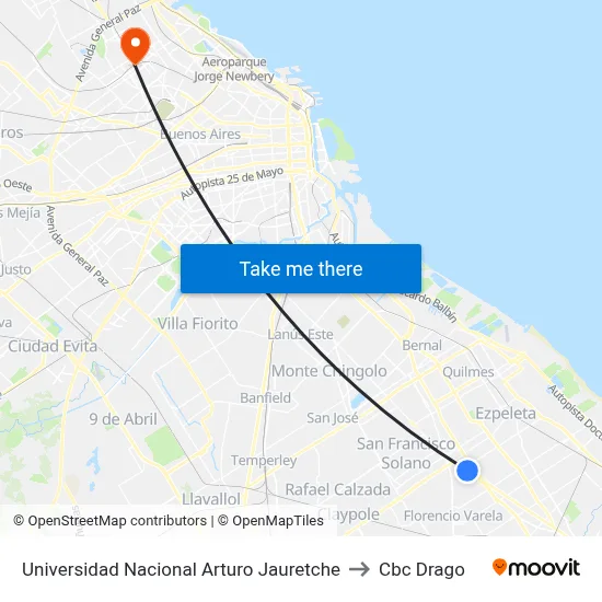 Universidad Nacional Arturo Jauretche to Cbc Drago map
