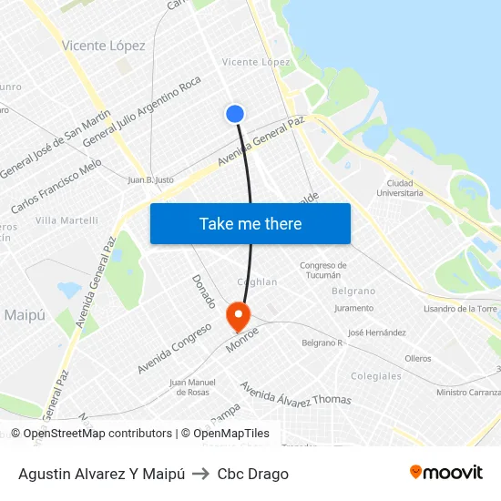 Agustin Alvarez Y Maipú to Cbc Drago map