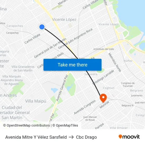 Avenida Mitre Y Vélez Sarsfield to Cbc Drago map