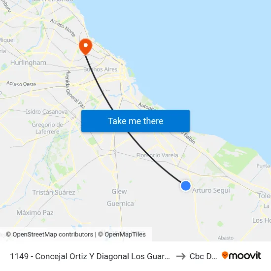 1149 - Concejal Ortiz Y Diagonal Los Guaraníes (5 Esquinas) to Cbc Drago map
