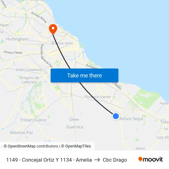 1149 - Concejal Ortiz Y 1134 - Amelia to Cbc Drago map