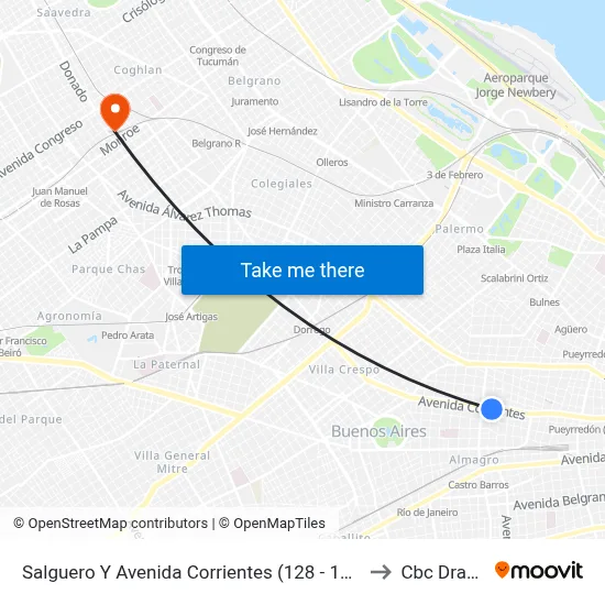 Salguero Y Avenida Corrientes (128 - 151) to Cbc Drago map