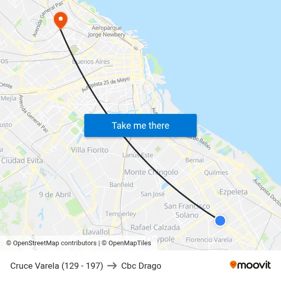 Cruce Varela (129 - 197) to Cbc Drago map