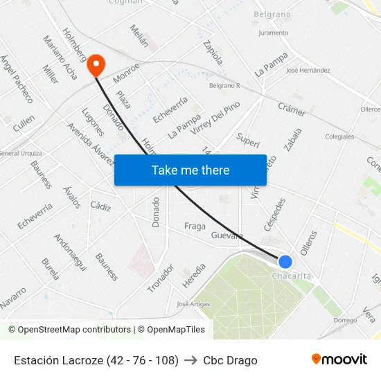 Estación Lacroze (42 - 76 - 108) to Cbc Drago map