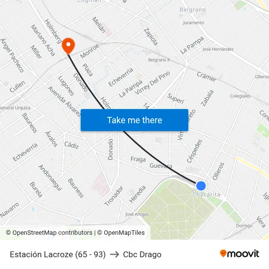 Estación Lacroze (65 - 93) to Cbc Drago map