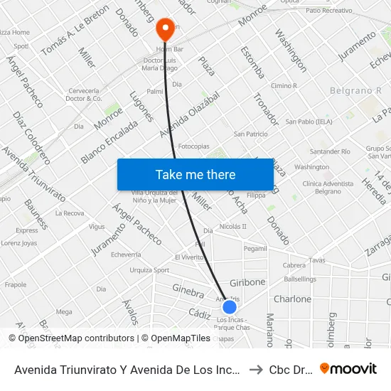 Avenida Triunvirato Y Avenida De Los Incas (71 - 127) to Cbc Drago map