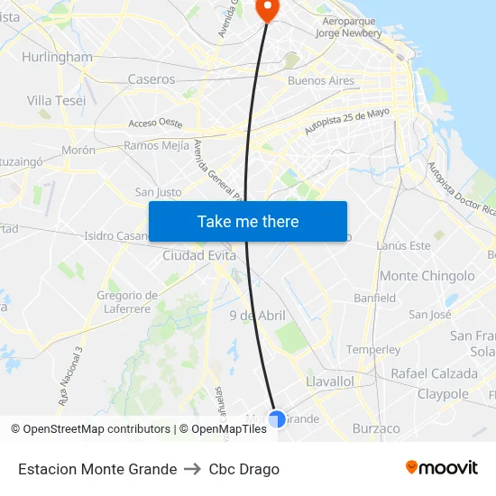 Estacion Monte Grande to Cbc Drago map