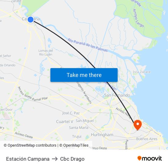 Estación Campana to Cbc Drago map