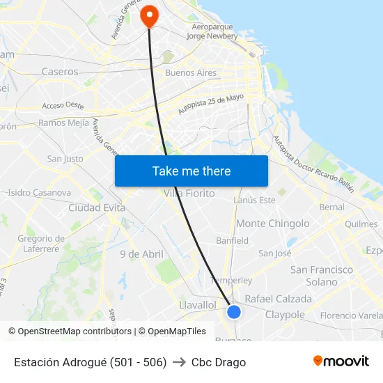 Estación Adrogué (501 - 506) to Cbc Drago map