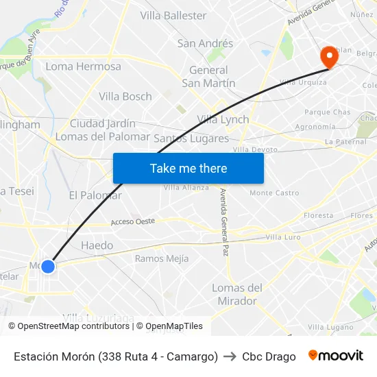 Estación Morón (338 Ruta 4 - Camargo) to Cbc Drago map