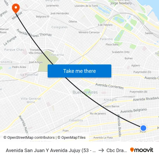 Avenida San Juan Y Avenida Jujuy (53 - 126) to Cbc Drago map
