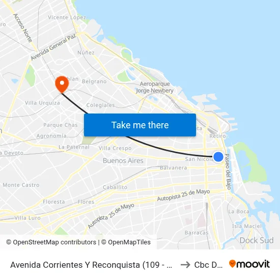 Avenida Corrientes Y Reconquista (109 - 140 - 146 - 180) to Cbc Drago map