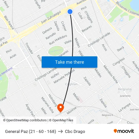 General Paz (21 - 60 - 168) to Cbc Drago map