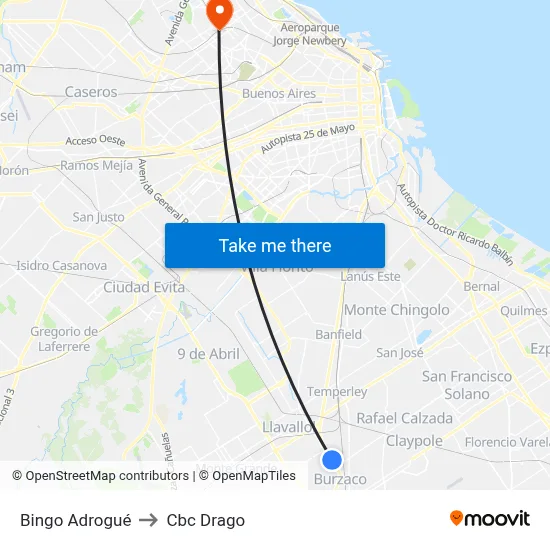 Bingo Adrogué to Cbc Drago map