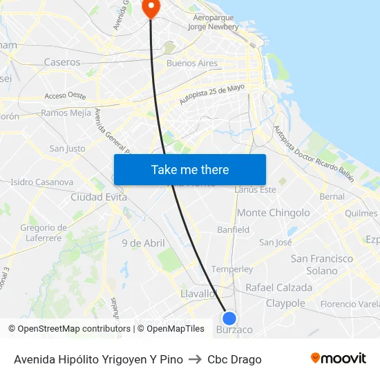 Avenida Hipólito Yrigoyen Y Pino to Cbc Drago map
