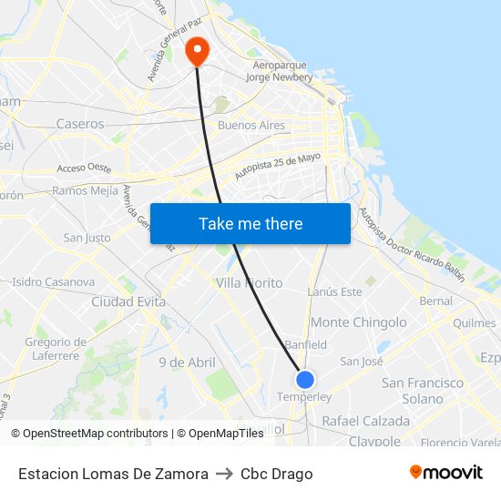 Estacion Lomas De Zamora to Cbc Drago map