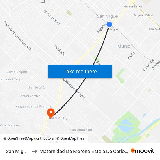 San Miguel to Maternidad De Moreno Estela De Carlotto map