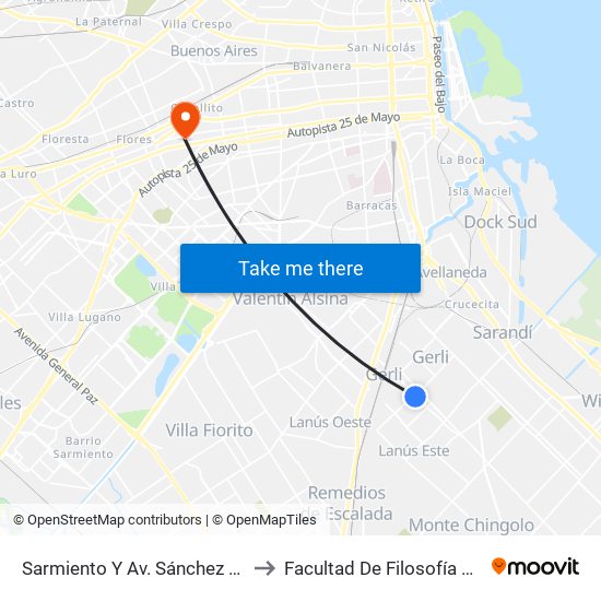 Sarmiento Y Av. Sánchez De Bustamante to Facultad De Filosofía Y Letras (Uba) map