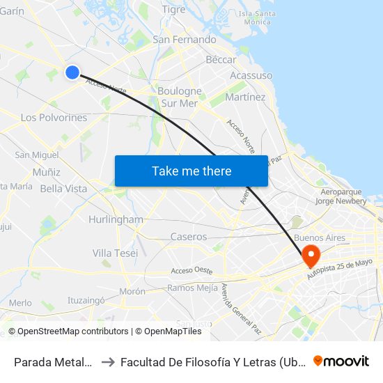 Parada Metalsa to Facultad De Filosofía Y Letras (Uba) map