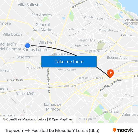 Tropezon to Facultad De Filosofía Y Letras (Uba) map