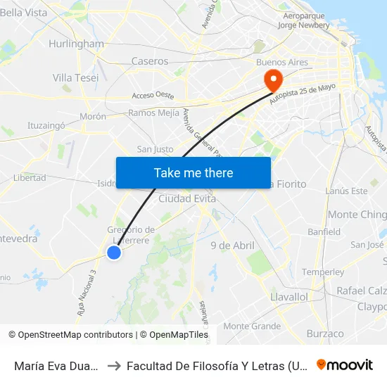 María Eva Duarte to Facultad De Filosofía Y Letras (Uba) map