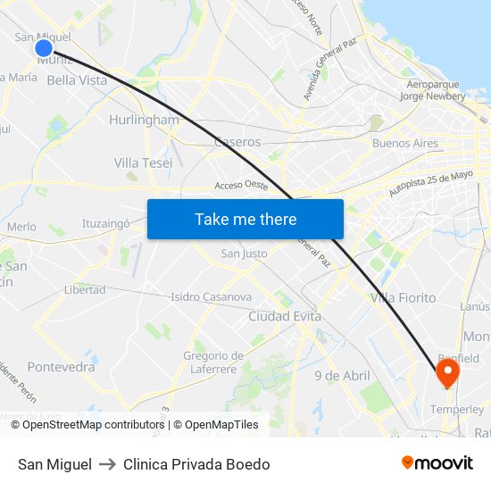 San Miguel to Clinica Privada Boedo map