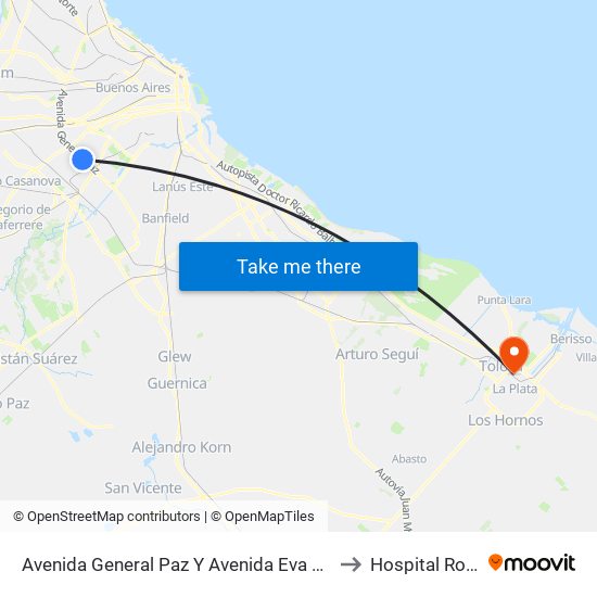 Avenida General Paz Y Avenida Eva Perón to Hospital Rossi map