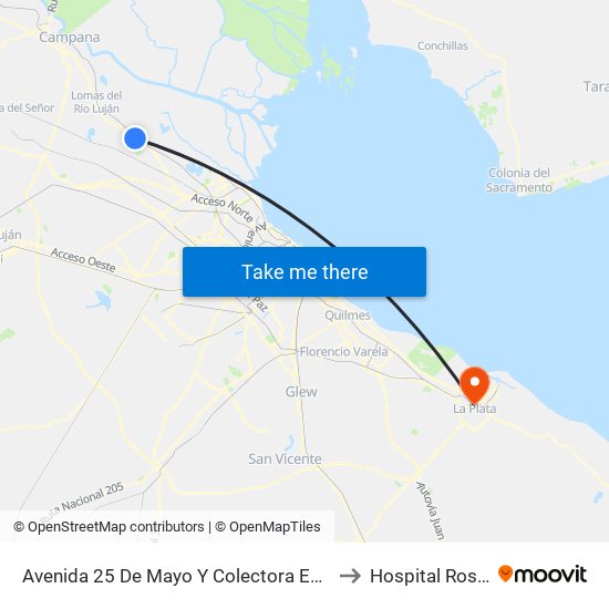 Avenida 25 De Mayo Y Colectora Este to Hospital Rossi map